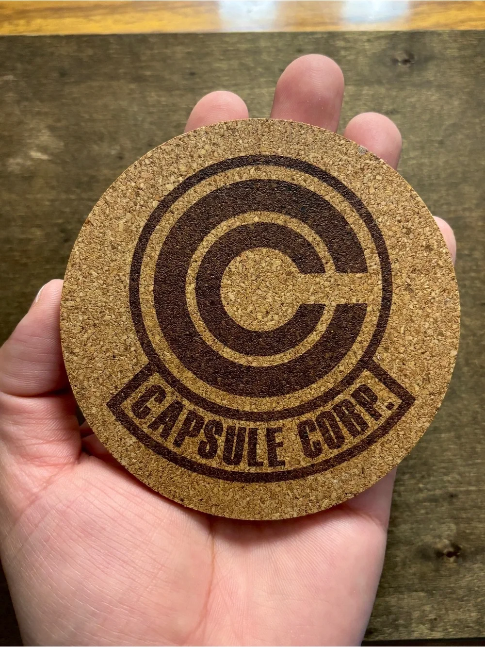 Dragon Ball Z Capsule Corp Logo Laser Engraved Cork Coaster
